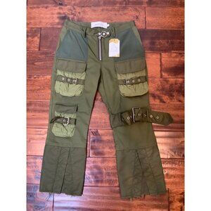 Marques Almeida Green Cargo Buckle Cropped Pants, Size 6